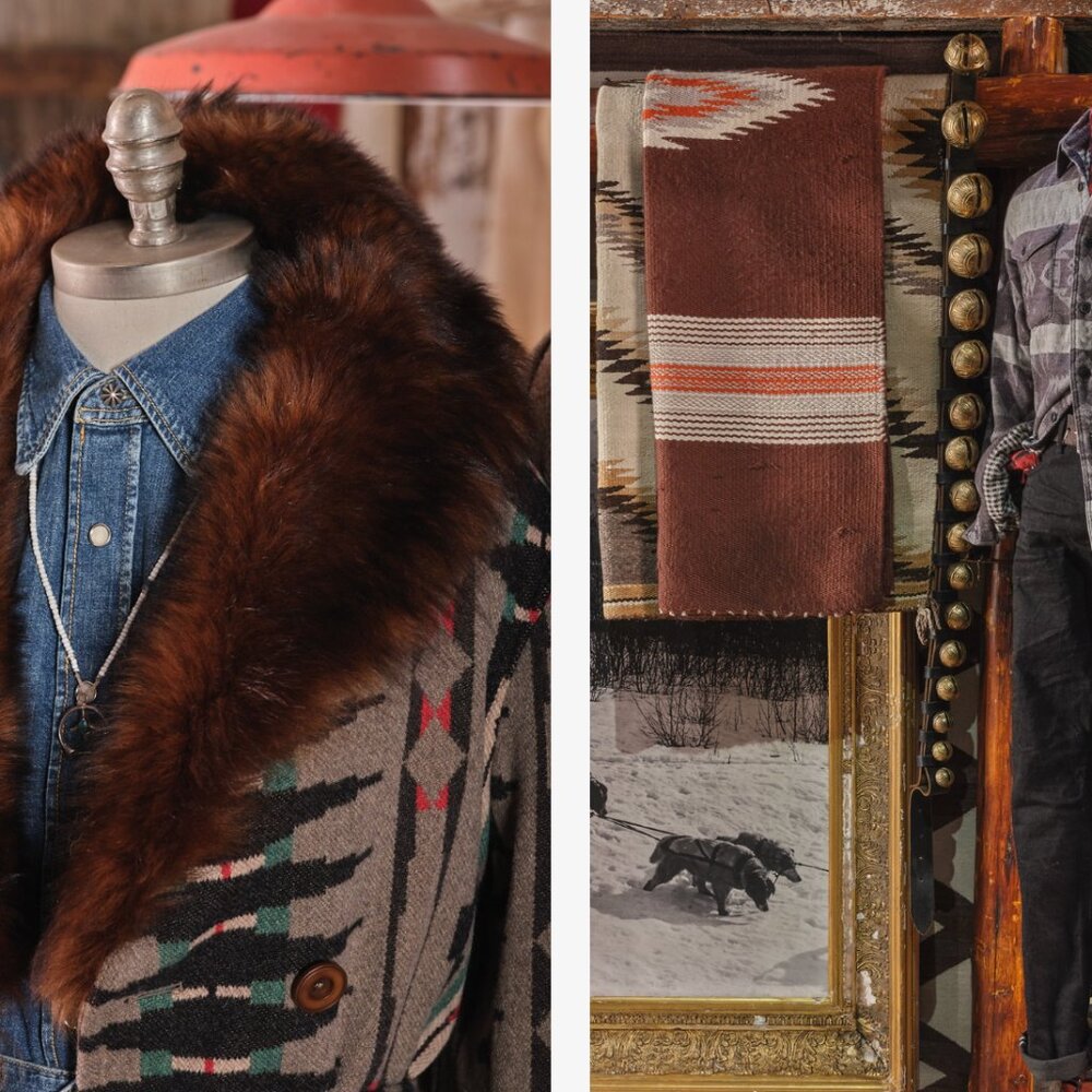 RRL Ralph Lauren Shearling Jacquard Blanket Jacket Suede Trim Coat - Picture 4 of 8